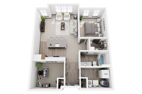 Floor plan for 1 bed, 1 bath, 946 sqft